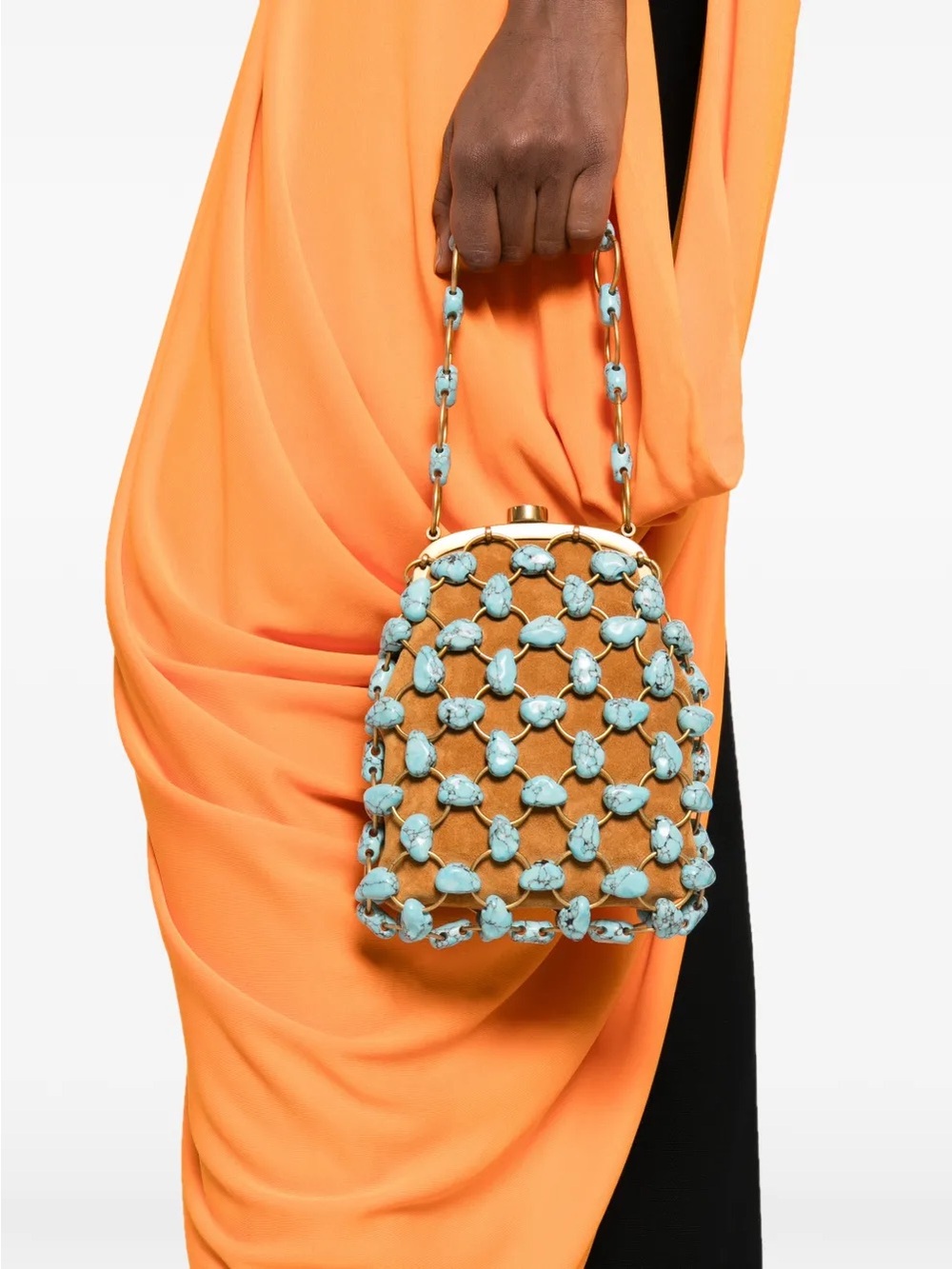 Cult Gaia Brielle Turquoise Stone & Suede Wristlet Bag FWRD Revolve